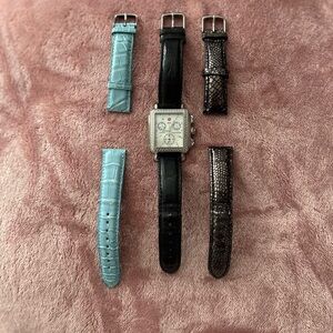 Michele Women's Watch with Interchangeable Straps - Black, Blue, Silver